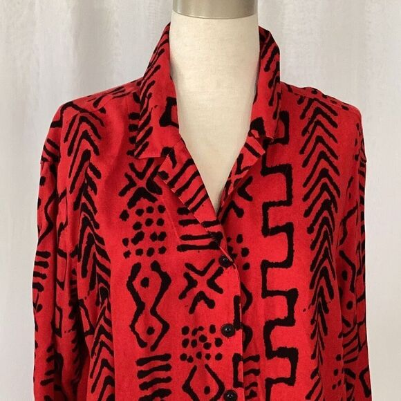 Tianello South Of Africa Tencel Mud Print Aida Blouse Tunic Top Women’s Large Re - Picture 3 of 6